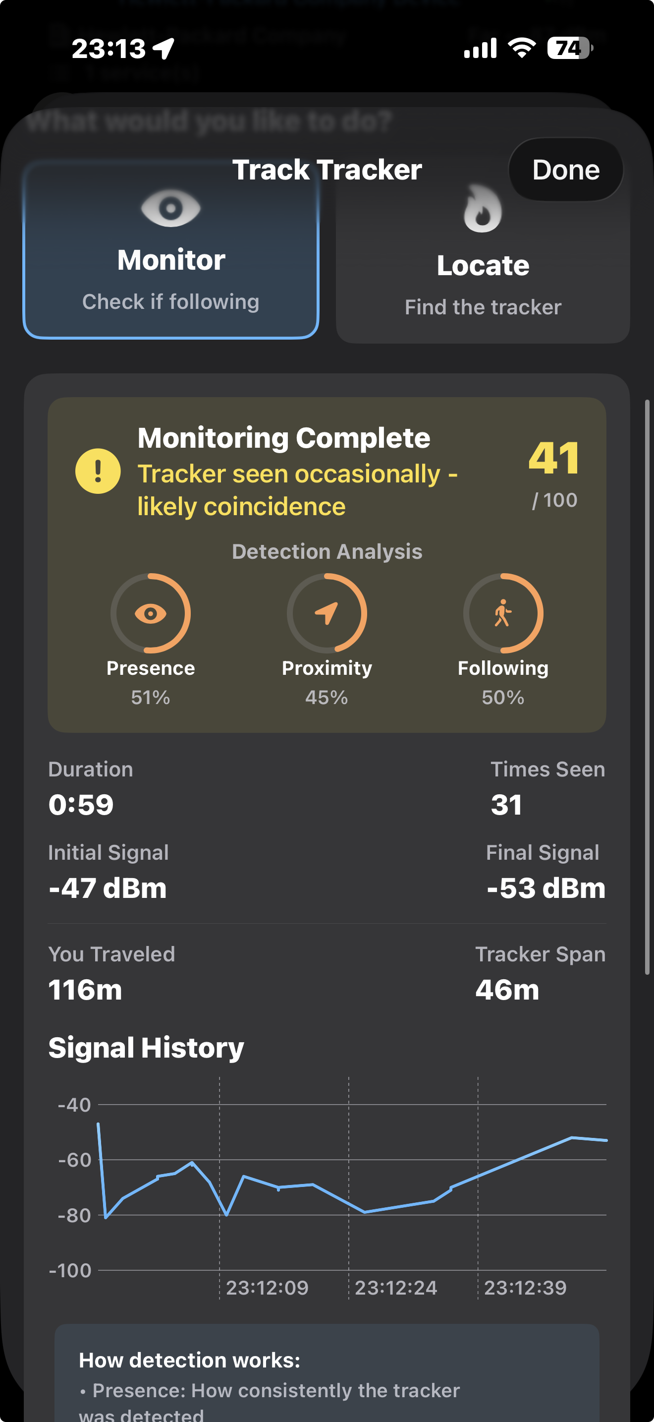 PII Scanner tracker monitoring screen