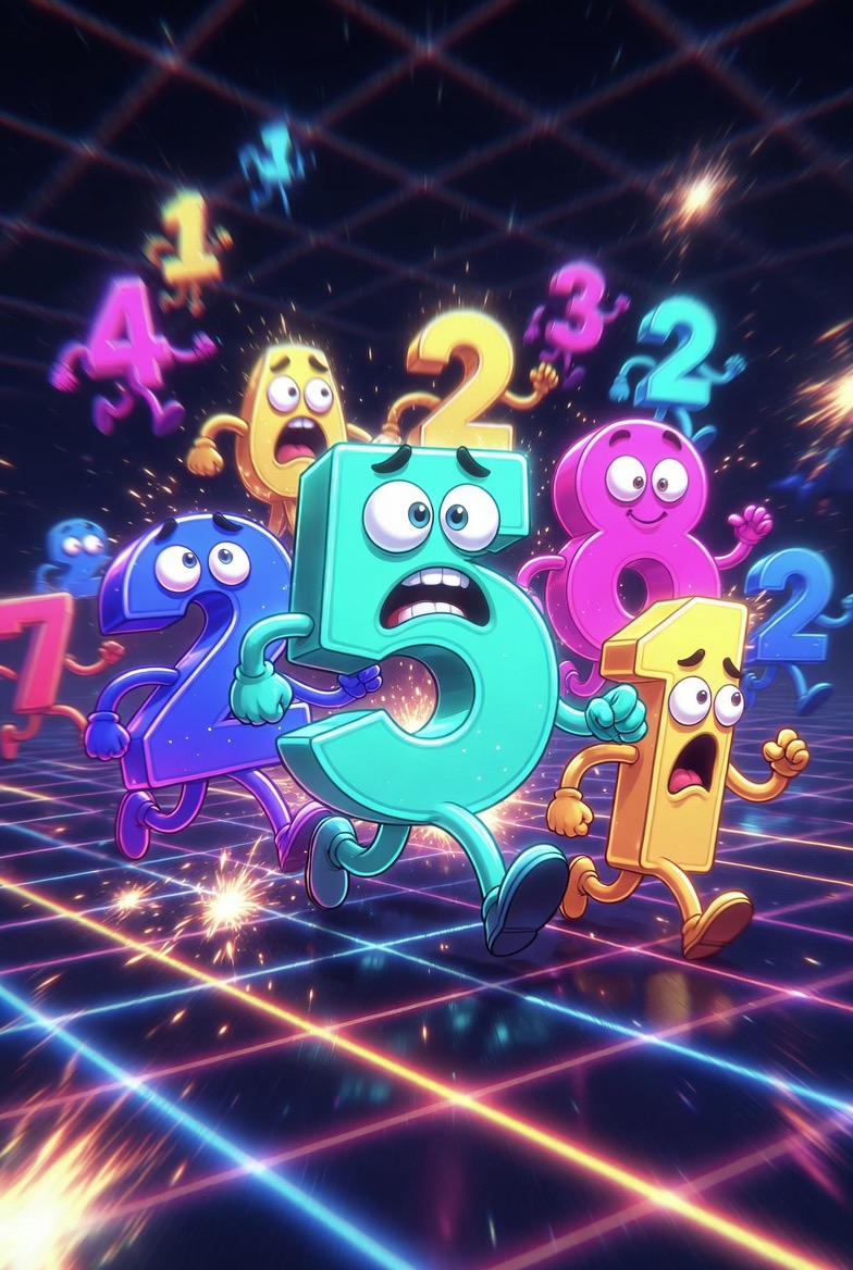 Sudoku Numbers Rebellion – animated number characters racing across a neon grid