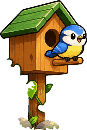The birdhouse with two blue tits