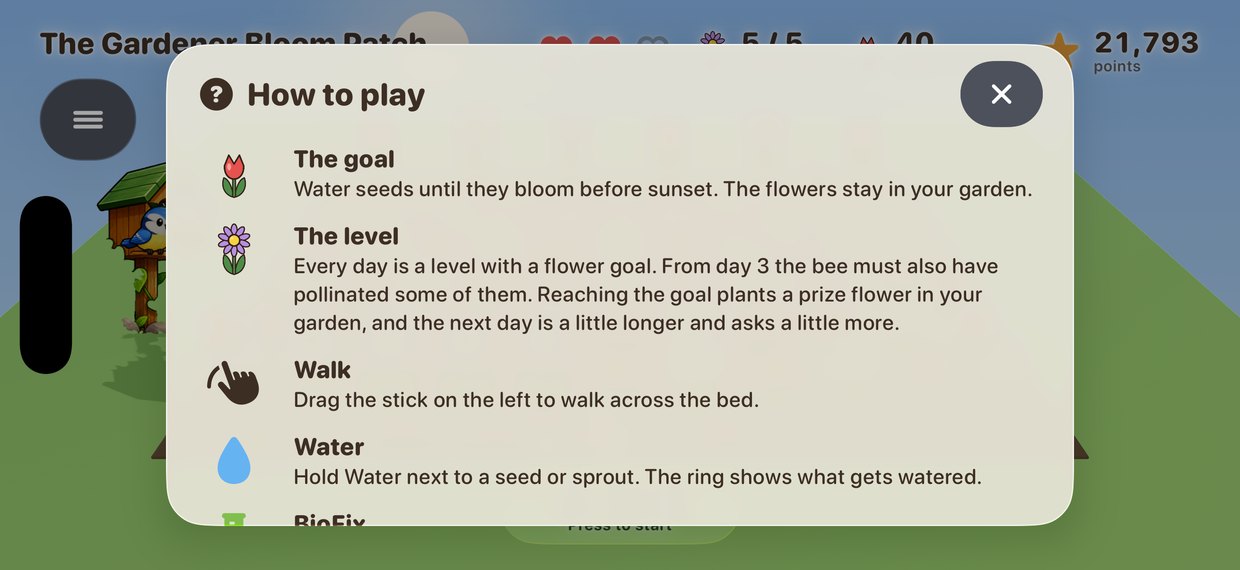 The help card, one row per thing with its drawing and a short explanation