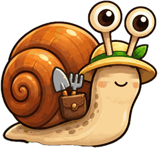 A cartoon garden snail with an angry face